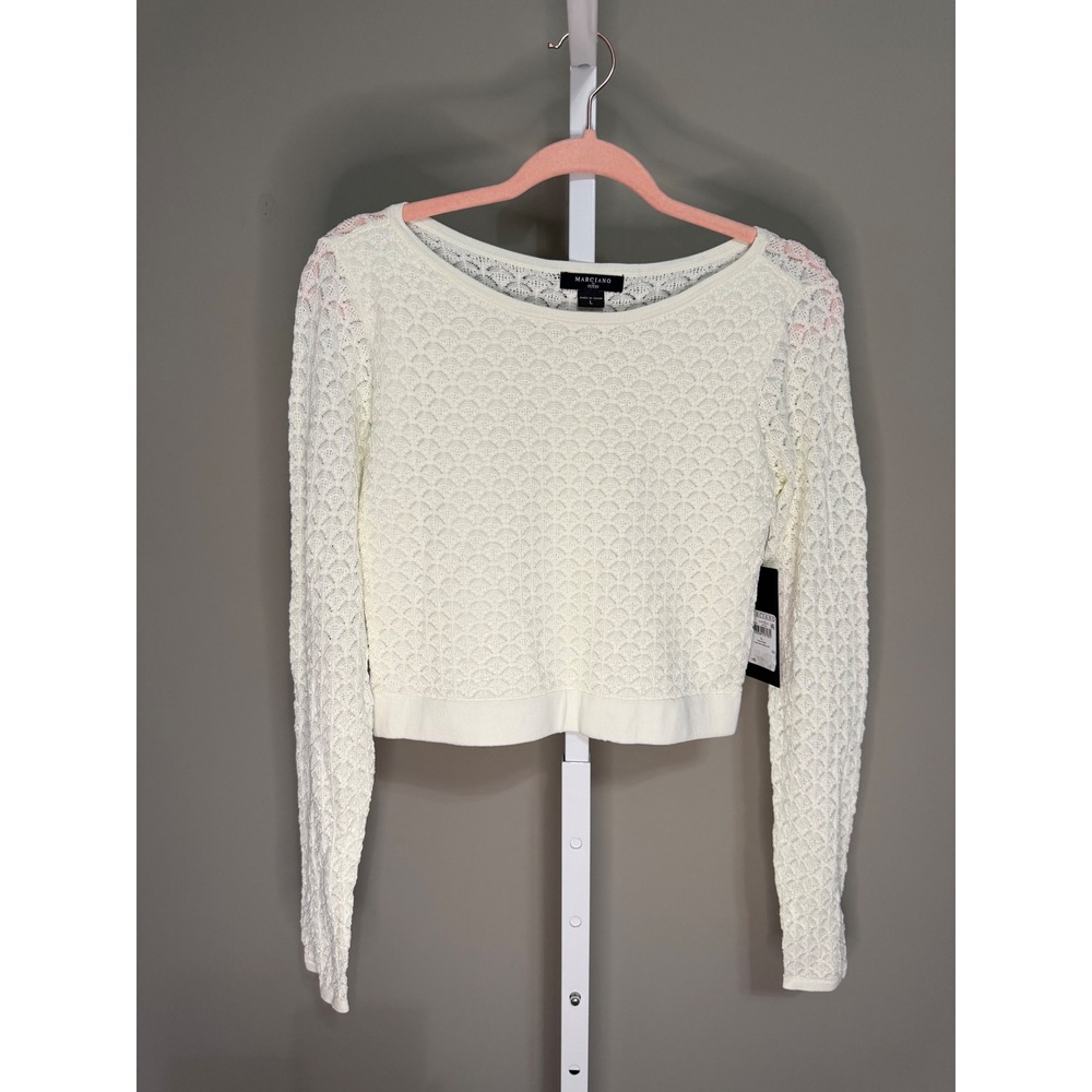 Marciano by GUESS Cream Textured‎ Lace Knit Crop Sweater L NWT $280